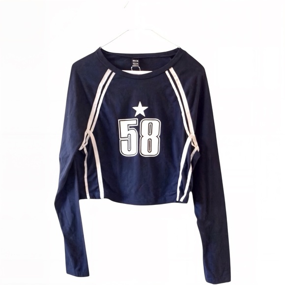 SHEIN Tops - Sporty Varsity Crop Top | navy Long Sleeve | Size L New football tailgate y2k